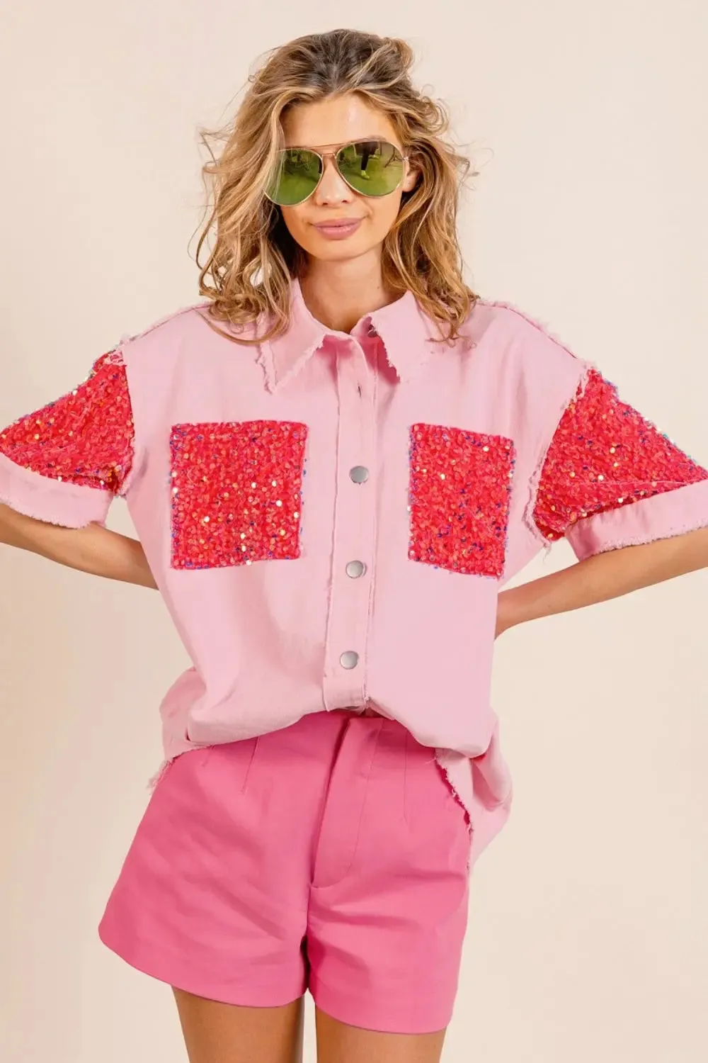 'Dallas' Sequin Detail Short Sleeve Shirt