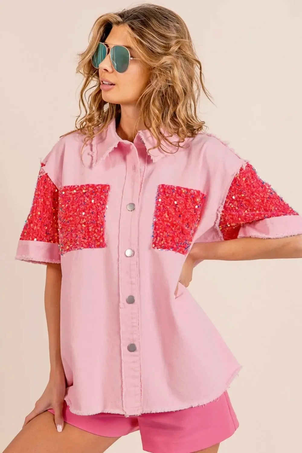 'Dallas' Sequin Detail Short Sleeve Shirt
