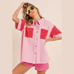 'Dallas' Sequin Detail Short Sleeve Shirt