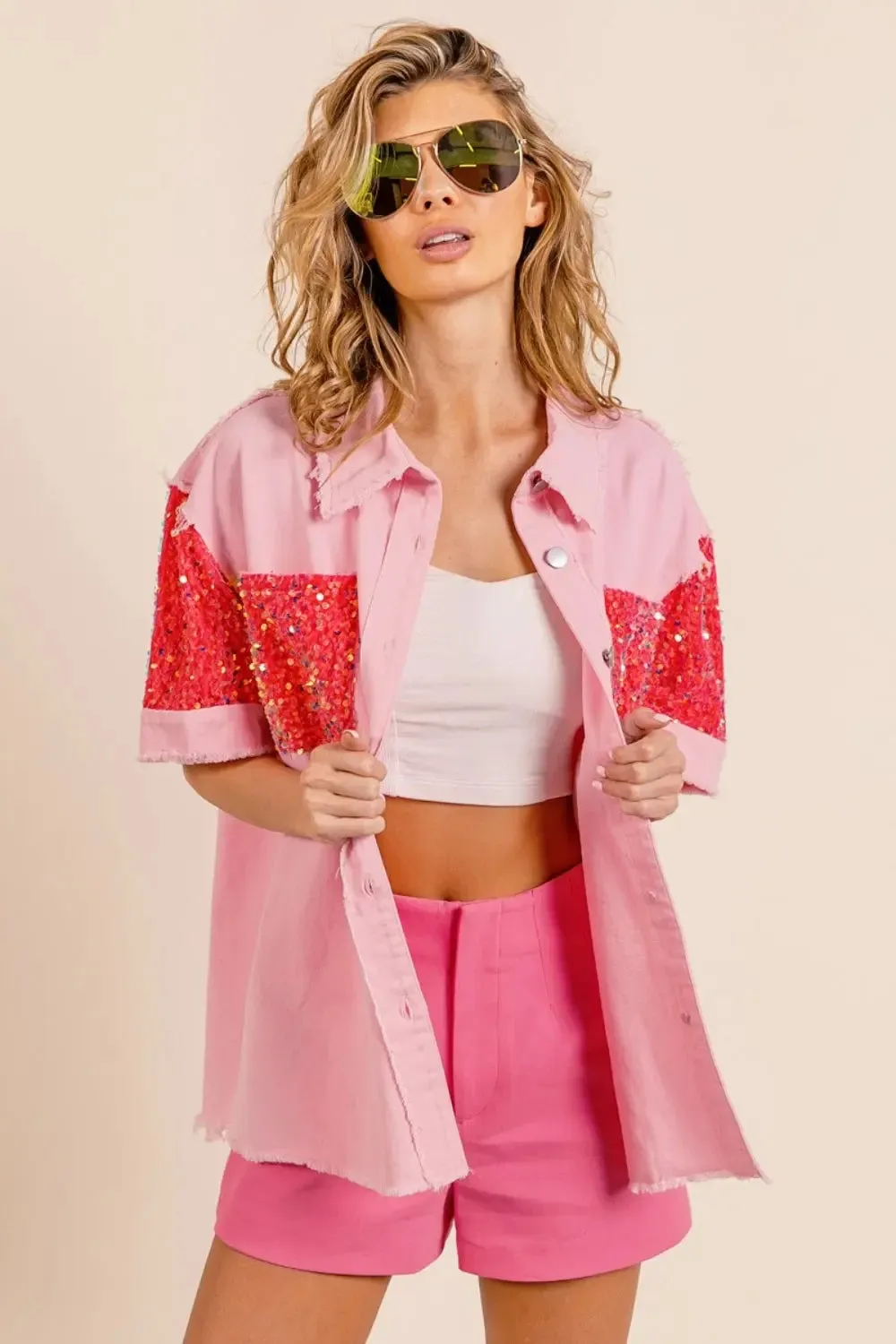 'Dallas' Sequin Detail Short Sleeve Shirt