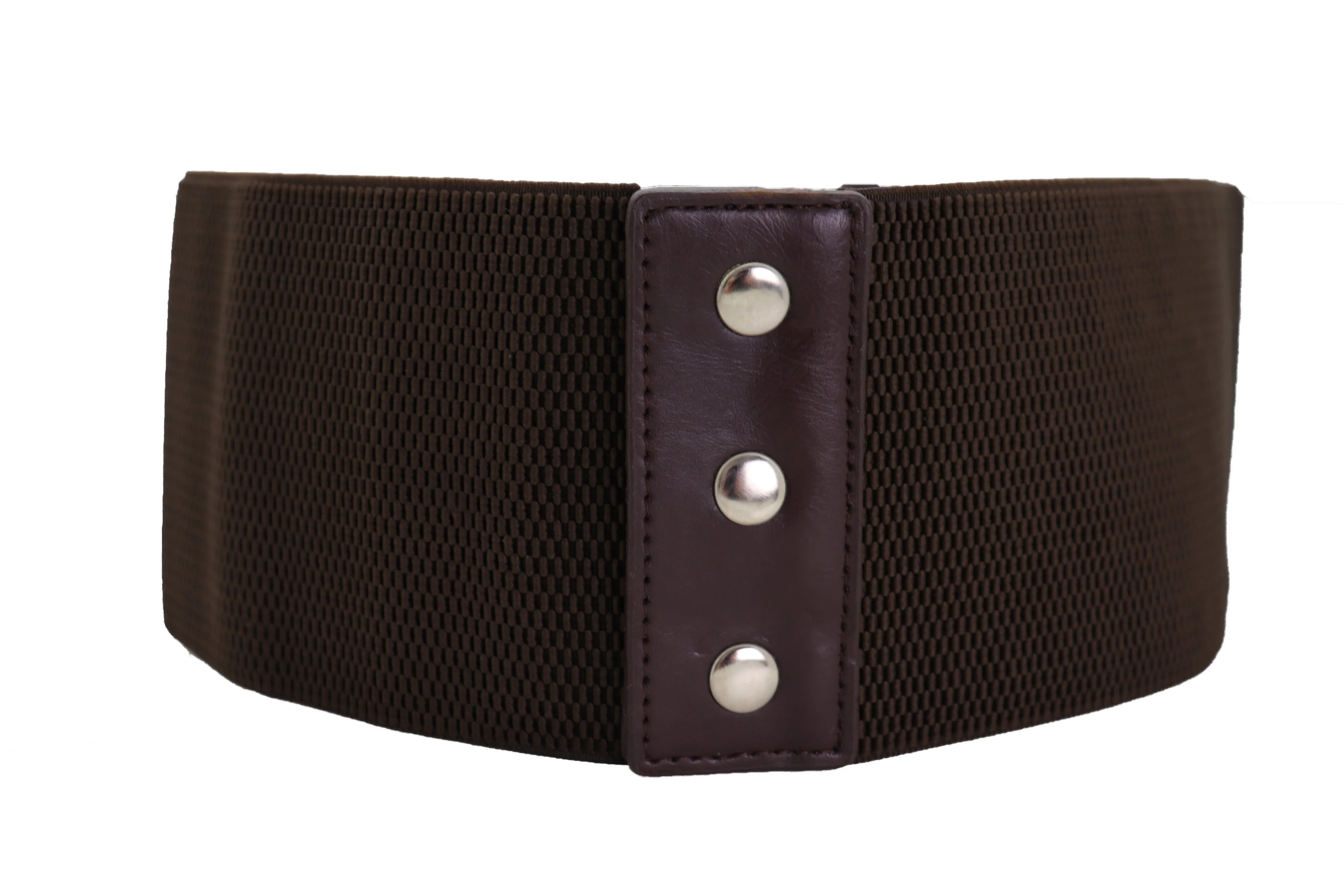 Dark Brown Elastic Wide Belt Hip High Waist Silver Bling Shield Size M L