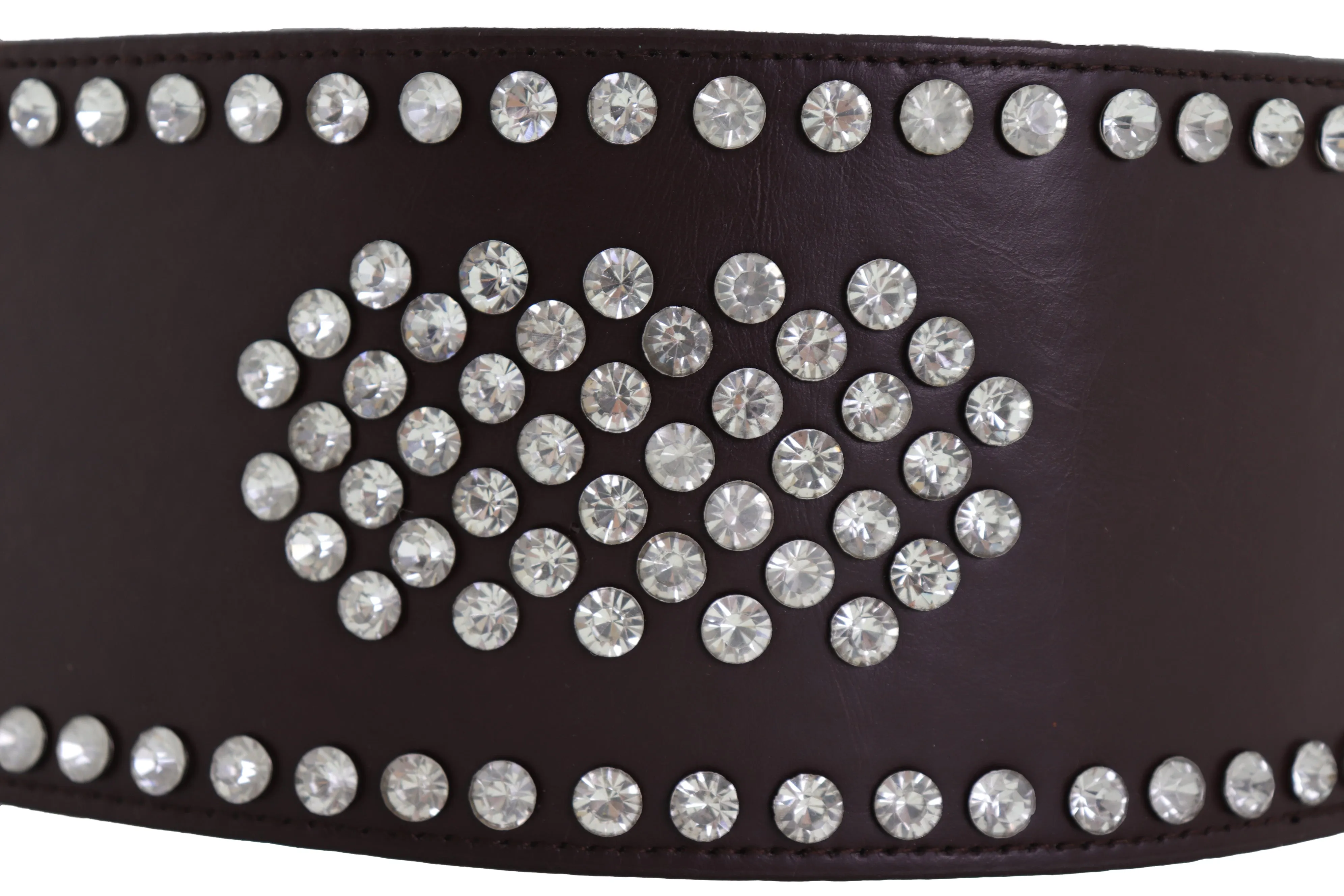 Dark Brown Elastic Wide Belt Hip High Waist Silver Bling Shield Size M L
