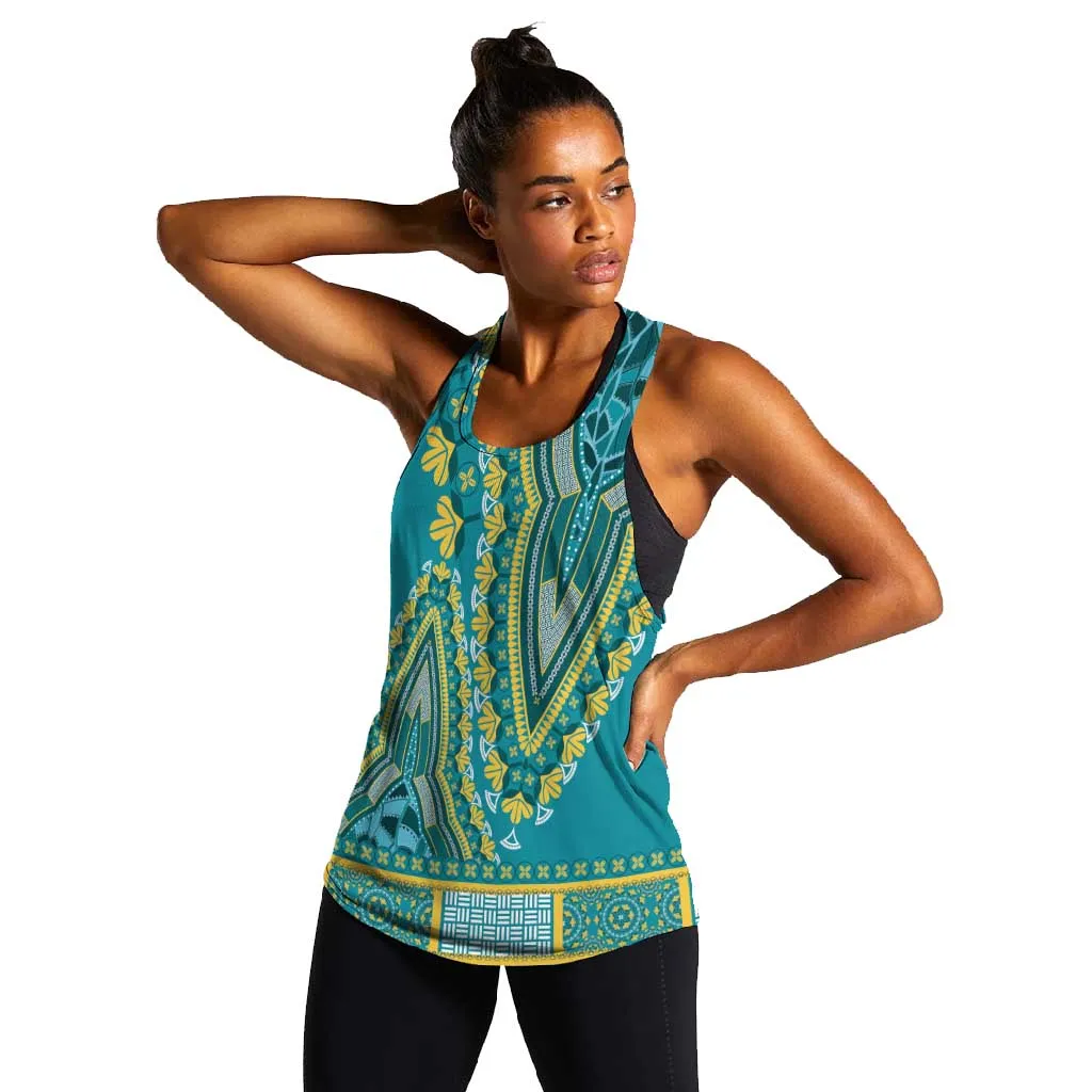 Dashiki Women Racerback Tank Luxury Afro - Teal LT7