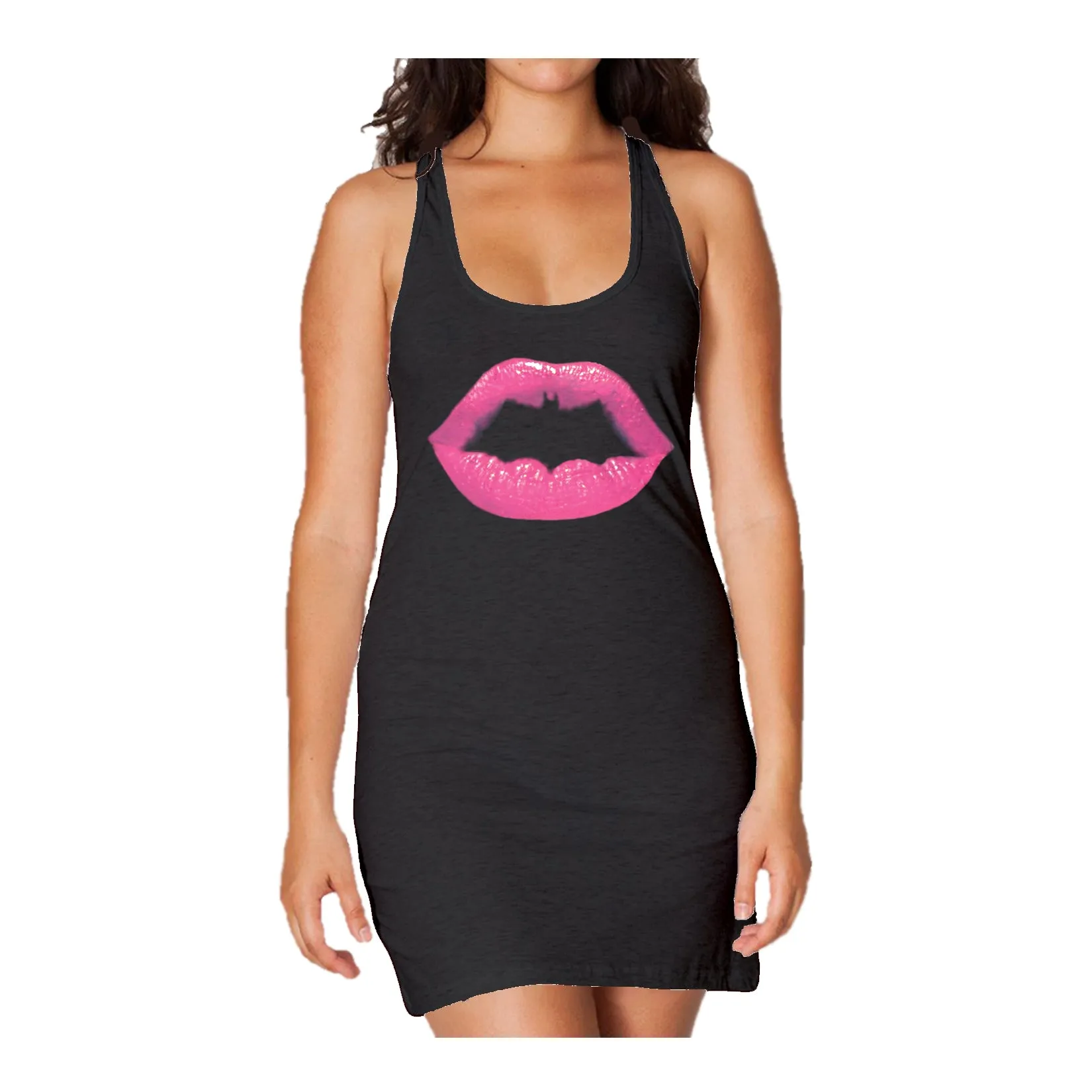 DC Comics Batgirl Logo Lips Official Women's Long Tank Dress (Black)