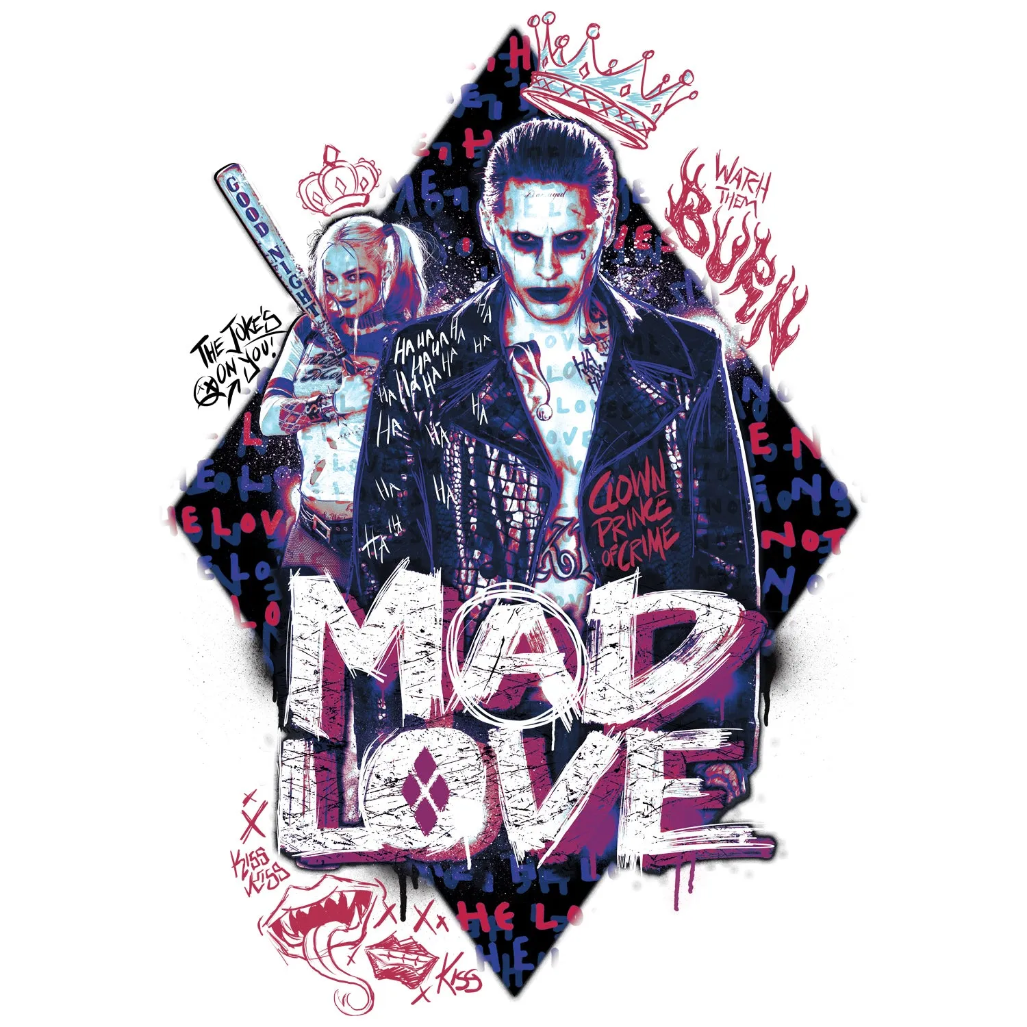DC Suicide Squad Joker-Harley Quinn Mad Love Official Women's Long Tank Dress (White)