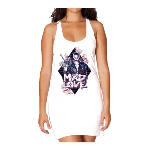 DC Suicide Squad Joker-Harley Quinn Mad Love Official Women's Long Tank Dress (White)
