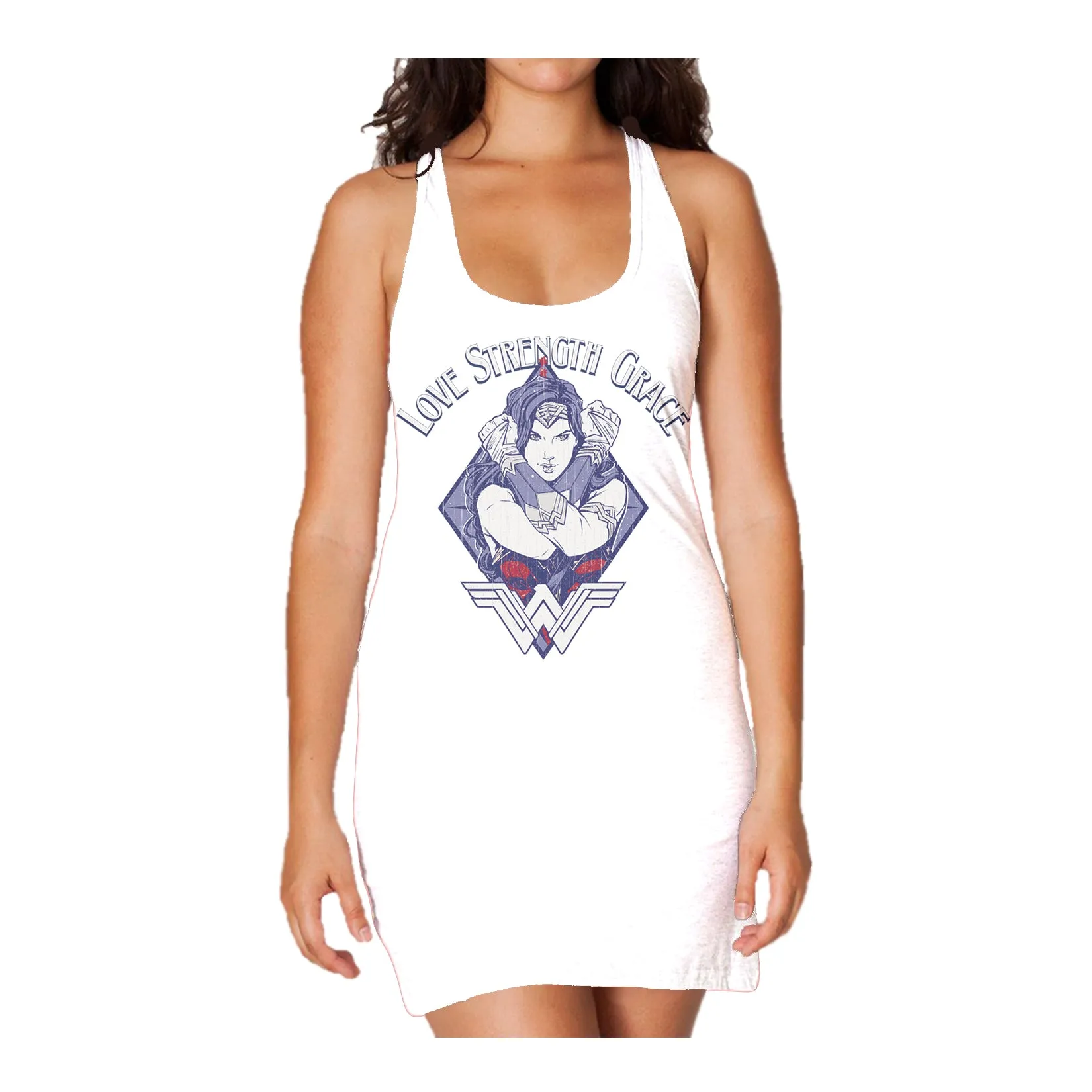 DC Wonder Woman Diamond Grace Official Women's Long Tank Dress (White)
