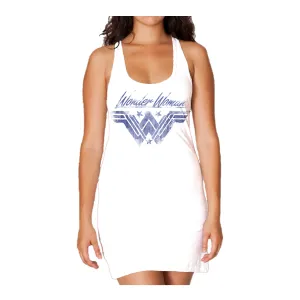 DC Wonder Woman Logo Watermark Official Women's Long Tank Dress (White)