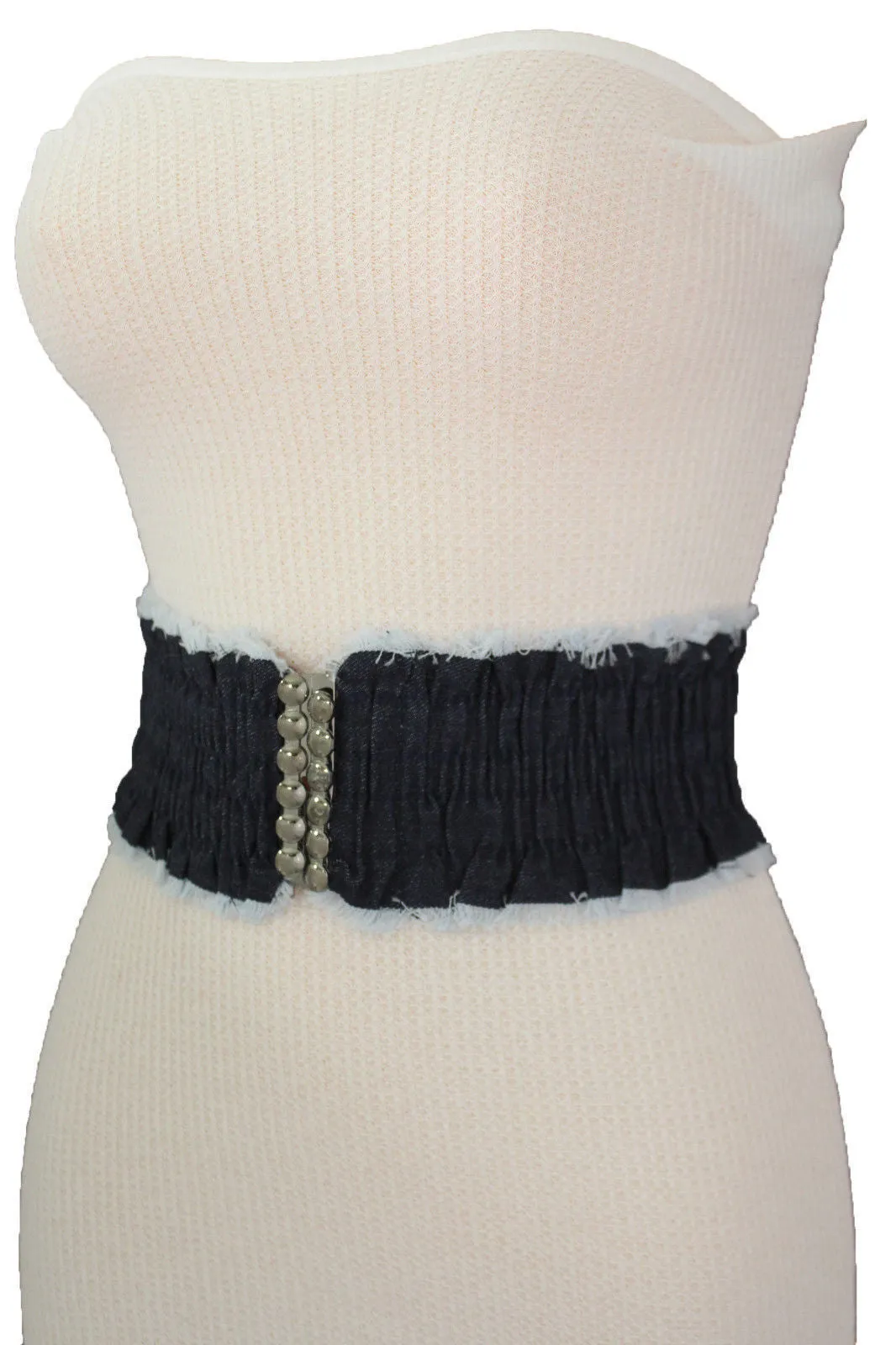 Denim Stretch Elastic Waist Belt Fringes