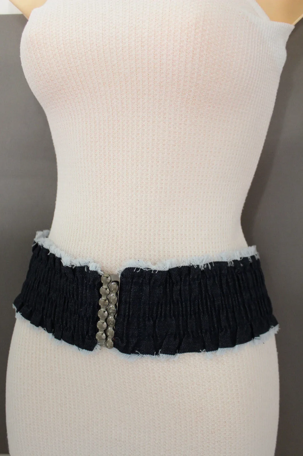 Denim Stretch Elastic Waist Belt Fringes