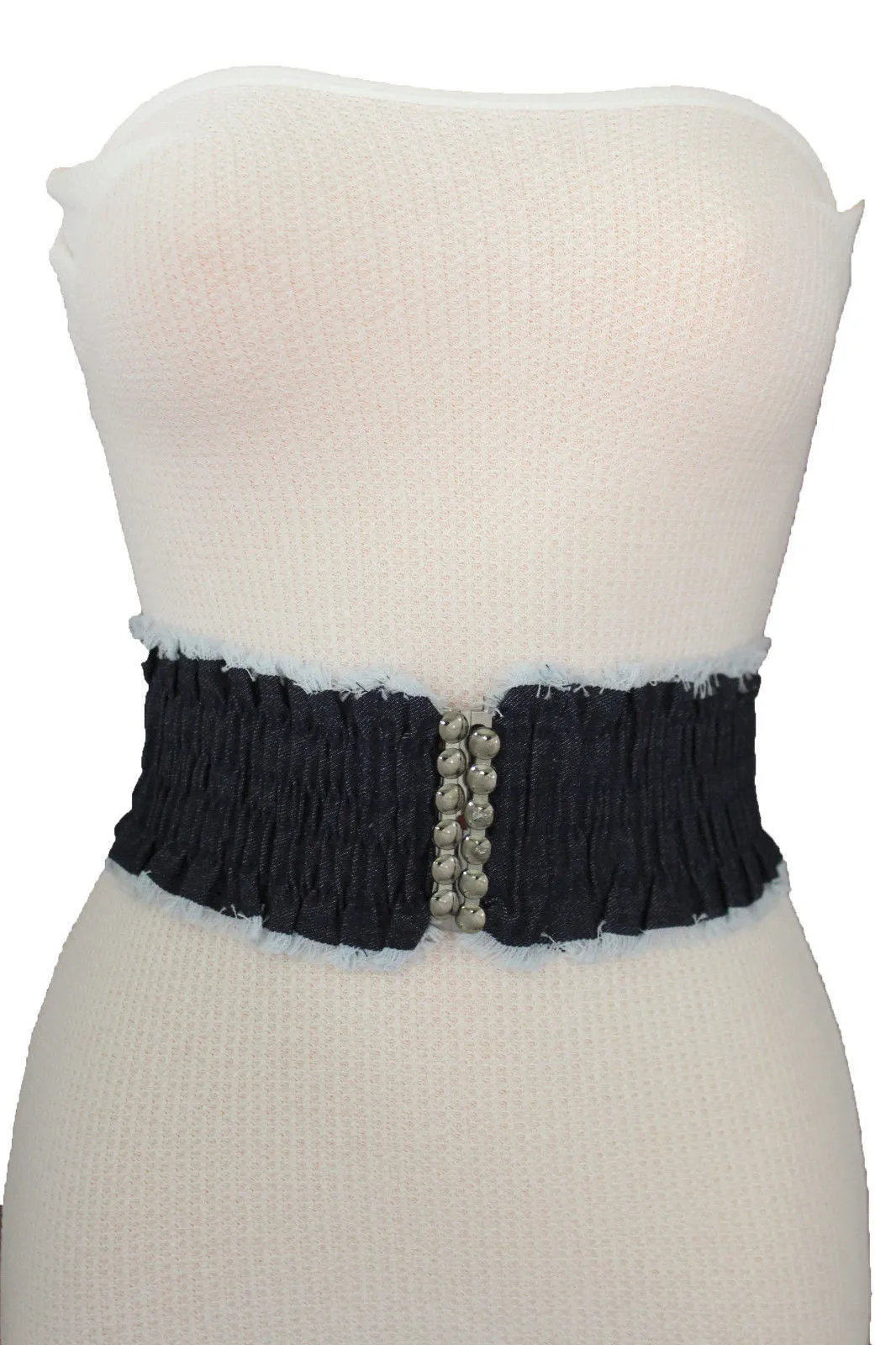 Denim Stretch Elastic Waist Belt Fringes