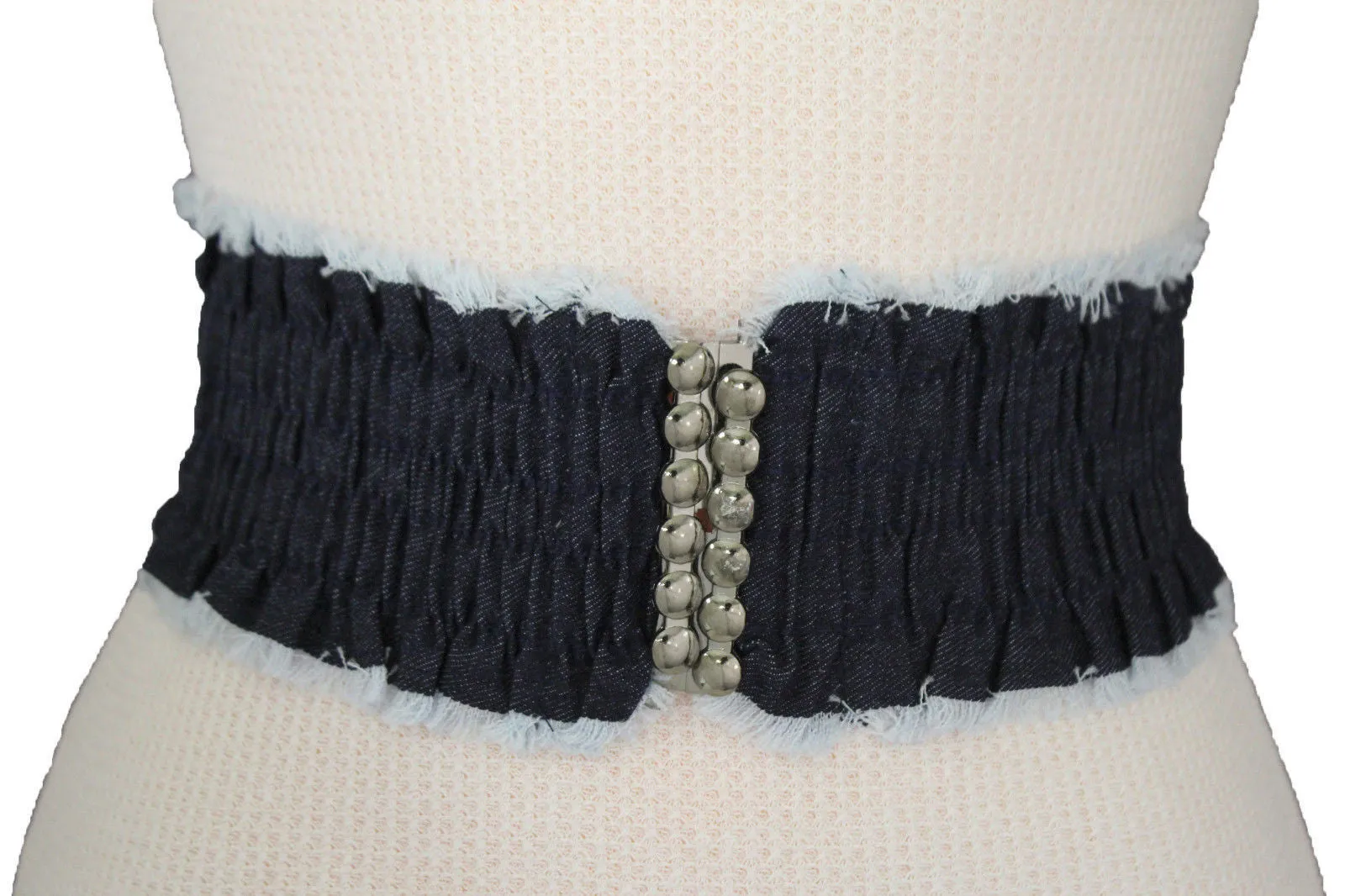 Denim Stretch Elastic Waist Belt Fringes