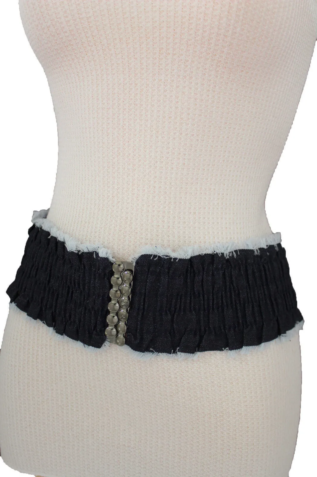 Denim Stretch Elastic Waist Belt Fringes