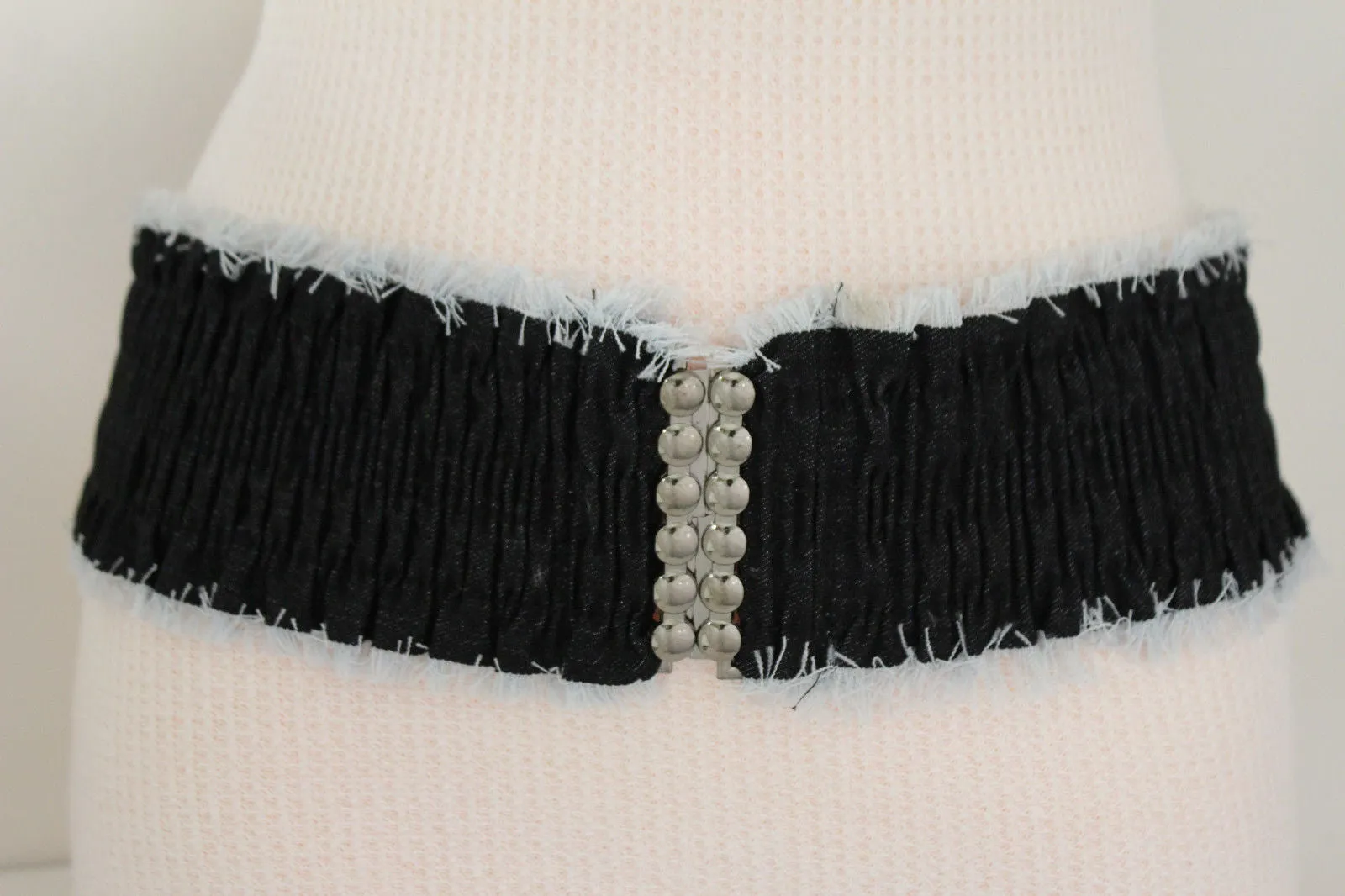 Denim Stretch Elastic Waist Belt Fringes