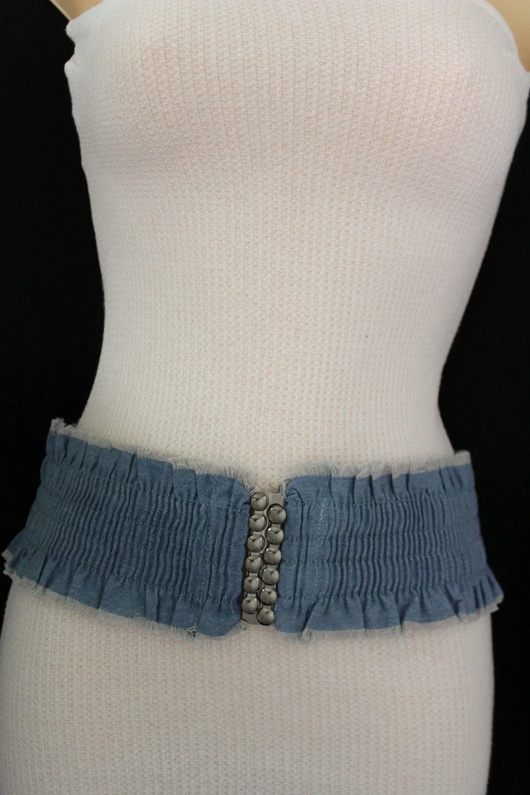 Denim Stretch Elastic Waist Belt Fringes
