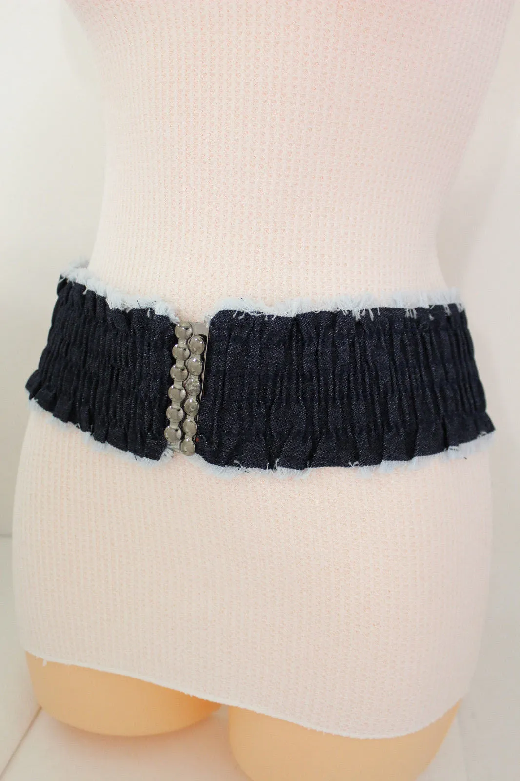 Denim Stretch Elastic Waist Belt Fringes