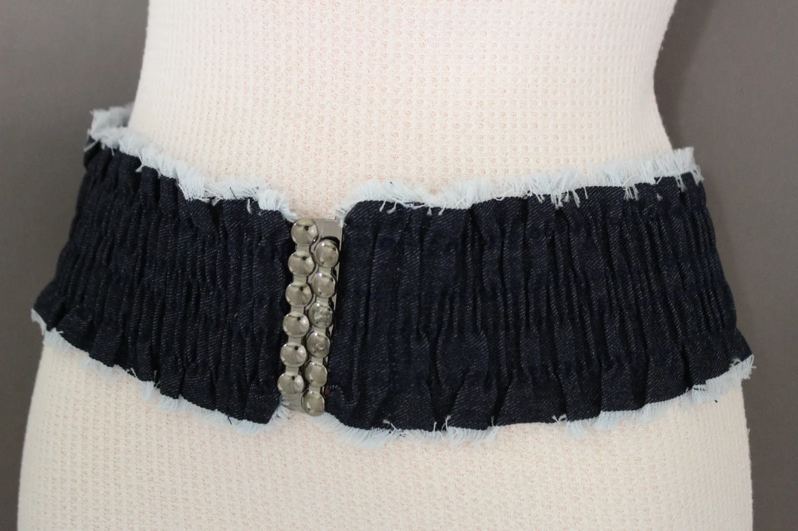 Denim Stretch Elastic Waist Belt Fringes