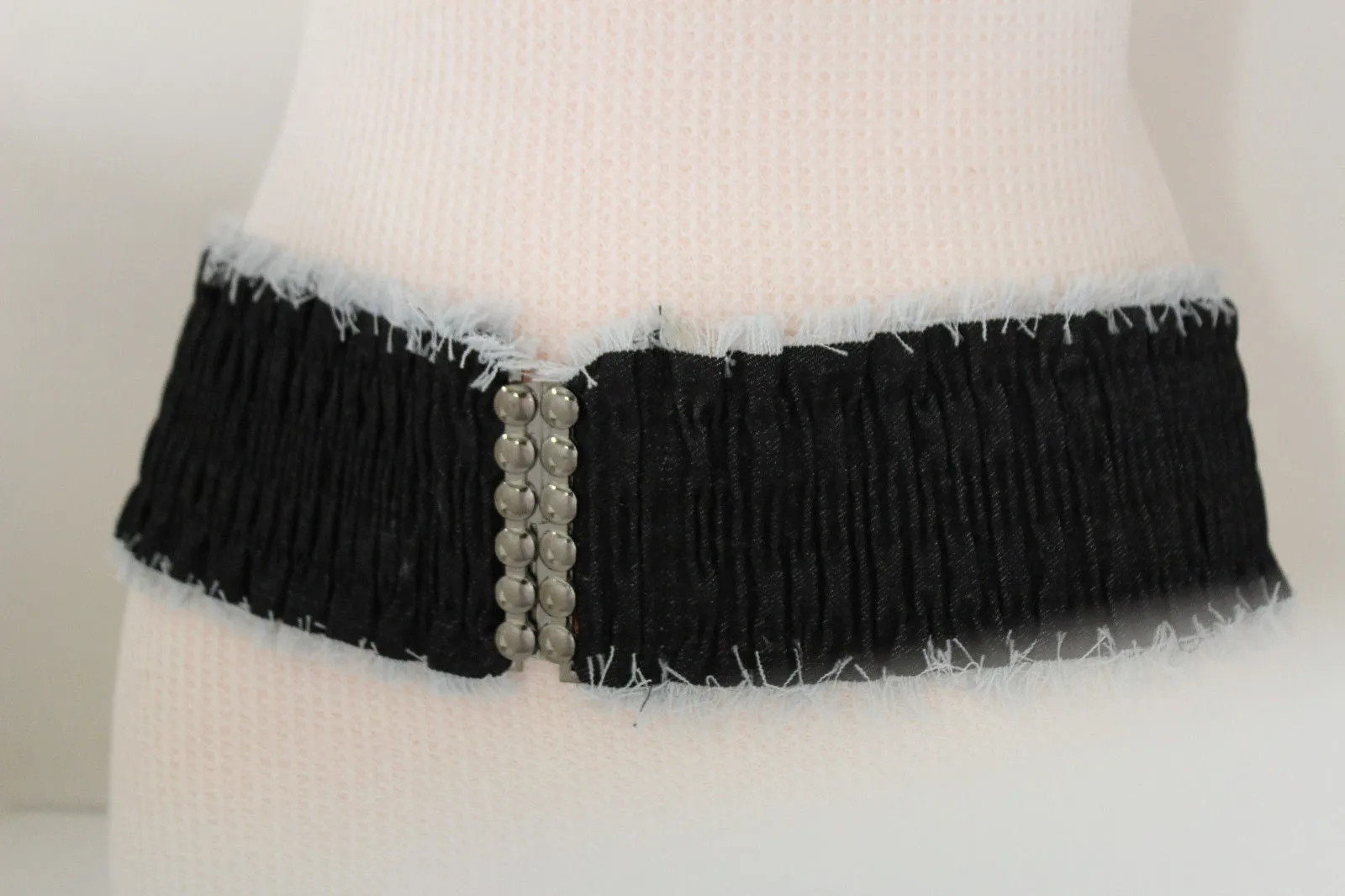 Denim Stretch Elastic Waist Belt Fringes