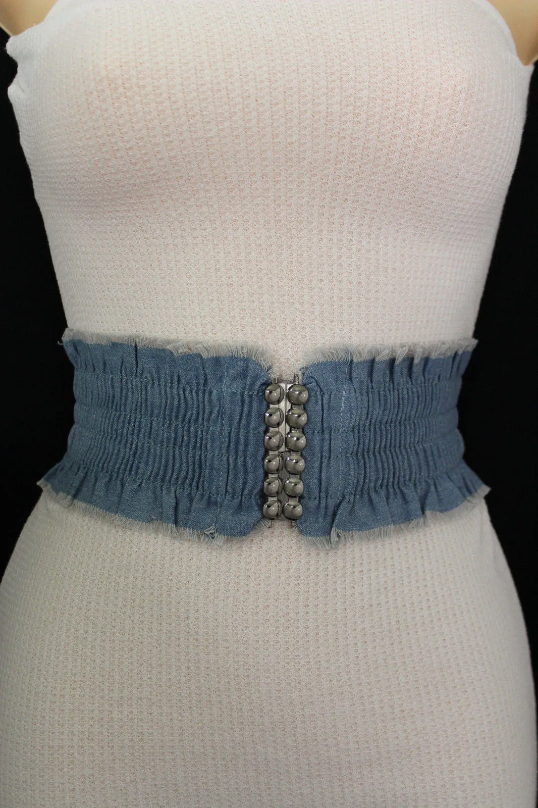 Denim Stretch Elastic Waist Belt Fringes