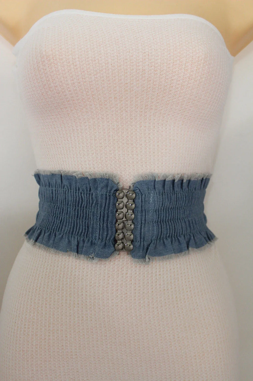 Denim Stretch Elastic Waist Belt Fringes