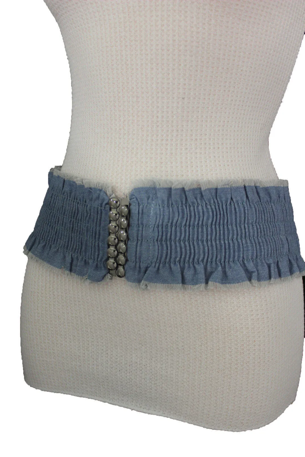 Denim Stretch Elastic Waist Belt Fringes
