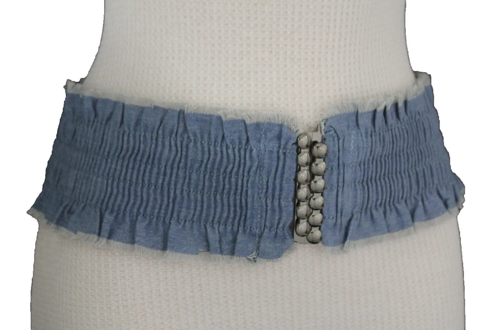 Denim Stretch Elastic Waist Belt Fringes