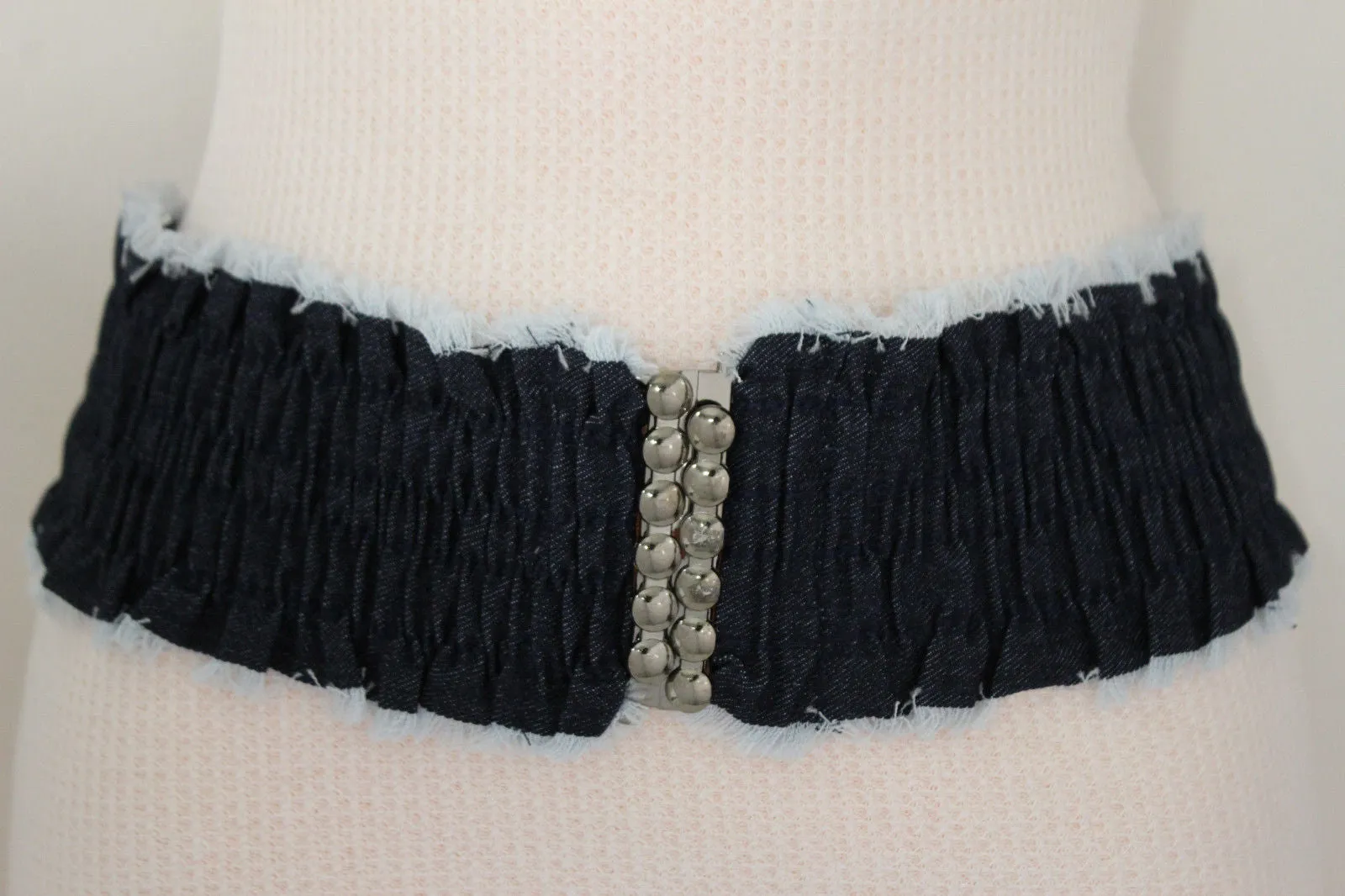 Denim Stretch Elastic Waist Belt Fringes