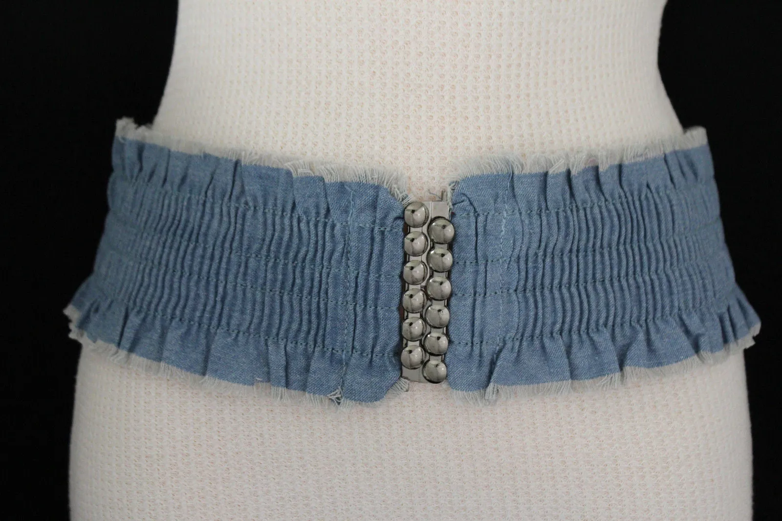 Denim Stretch Elastic Waist Belt Fringes