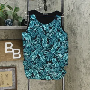 DG2 by Diane Gilman Women's Printed Media Easy Tank Top Palm Leaf Large
