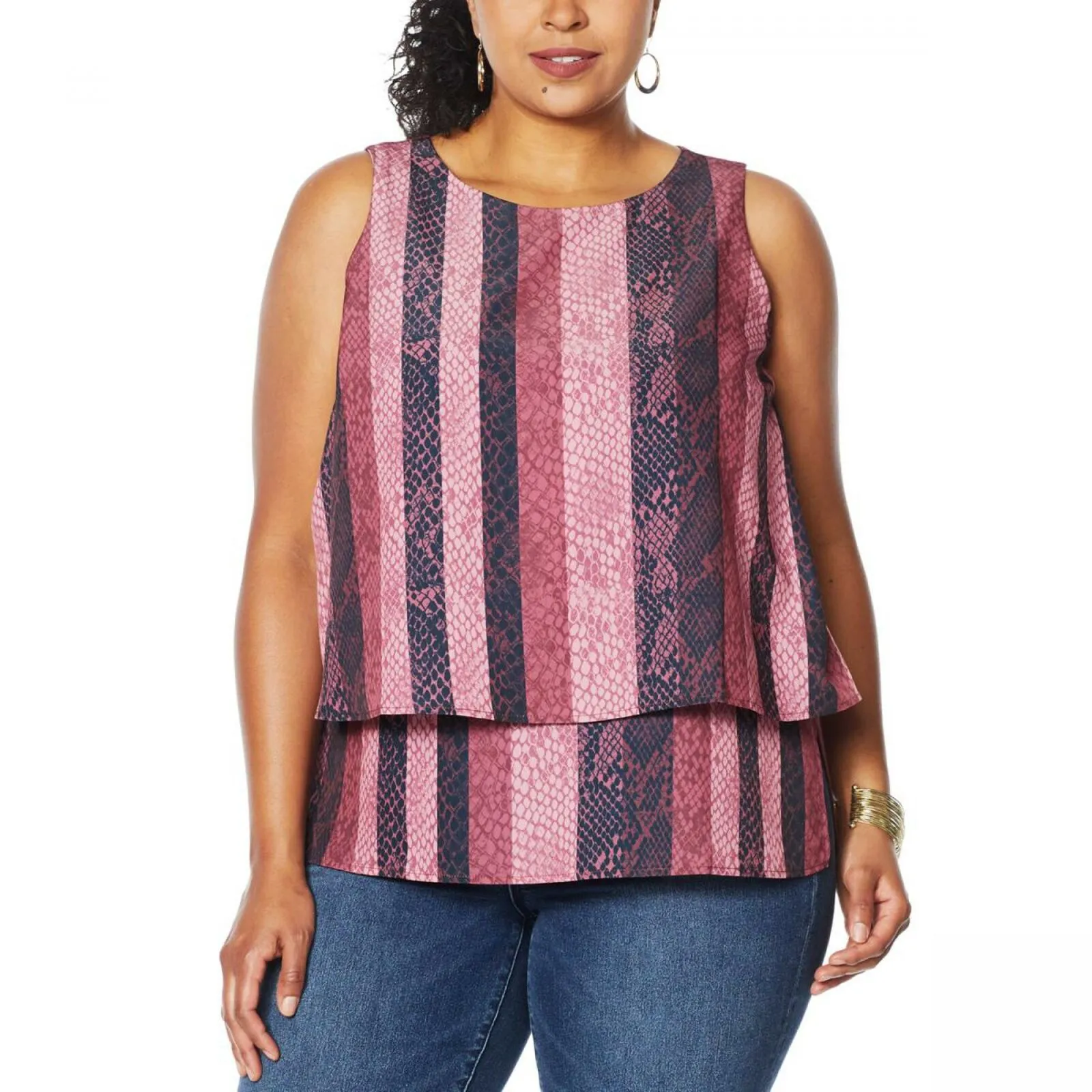 DG2 by Diane Gilman Women's Printed Media Easy Tank Top Wine Snake 3X