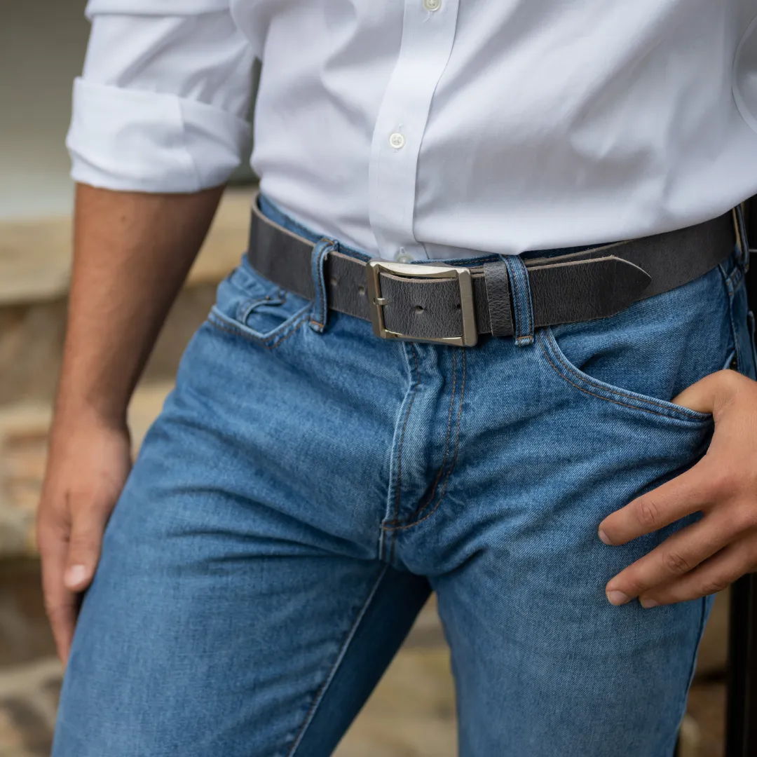 Distressed Gray Leather Titanium Work Belt by Nickel Smart®