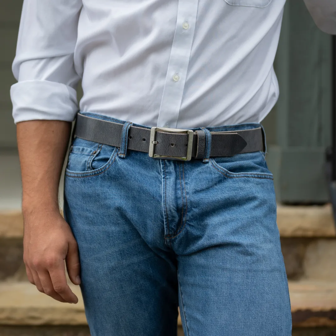 Distressed Gray Leather Titanium Work Belt by Nickel Smart®