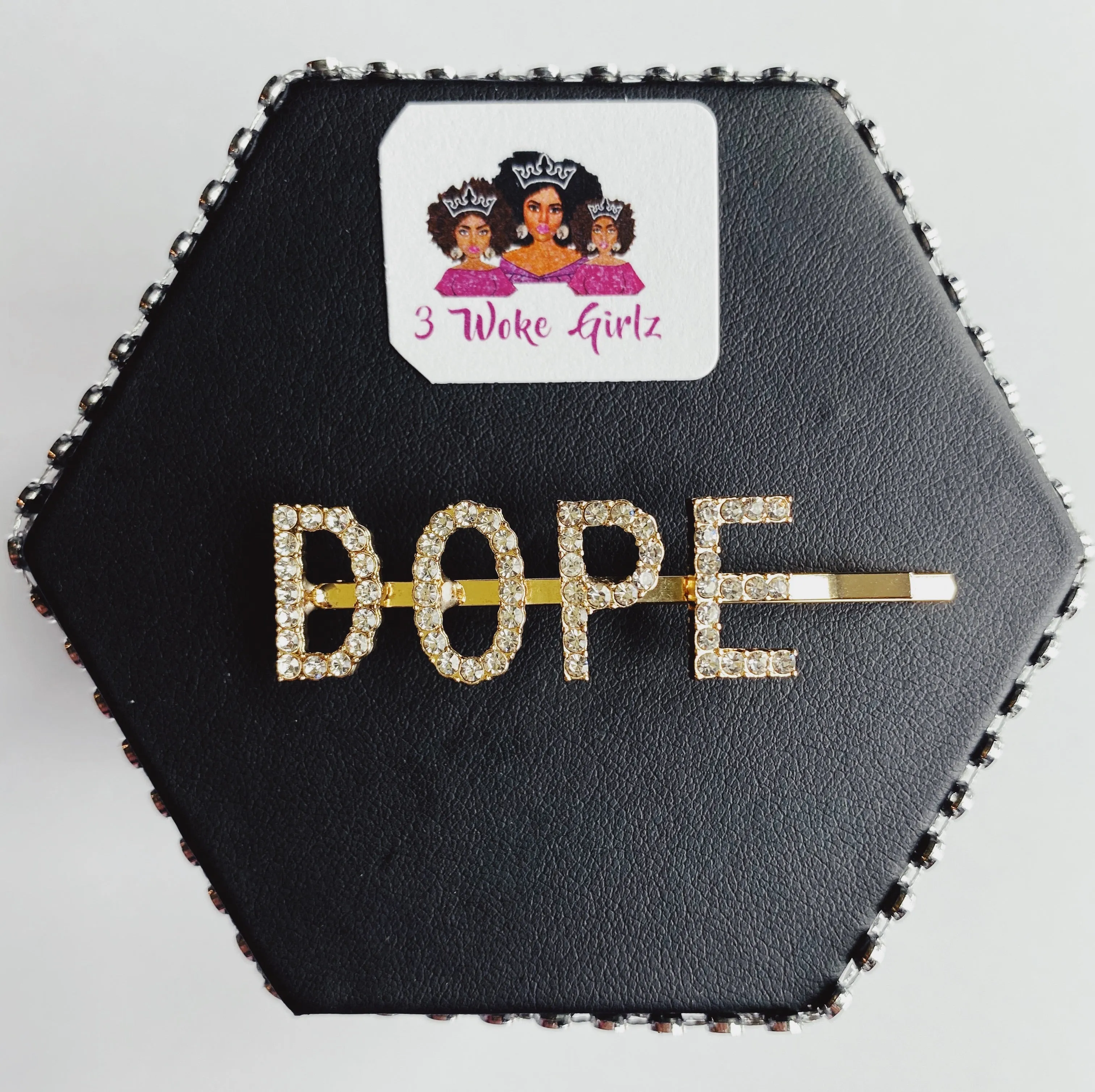 DOPE Rhinestone Statement Words Hairpin Hair Clip