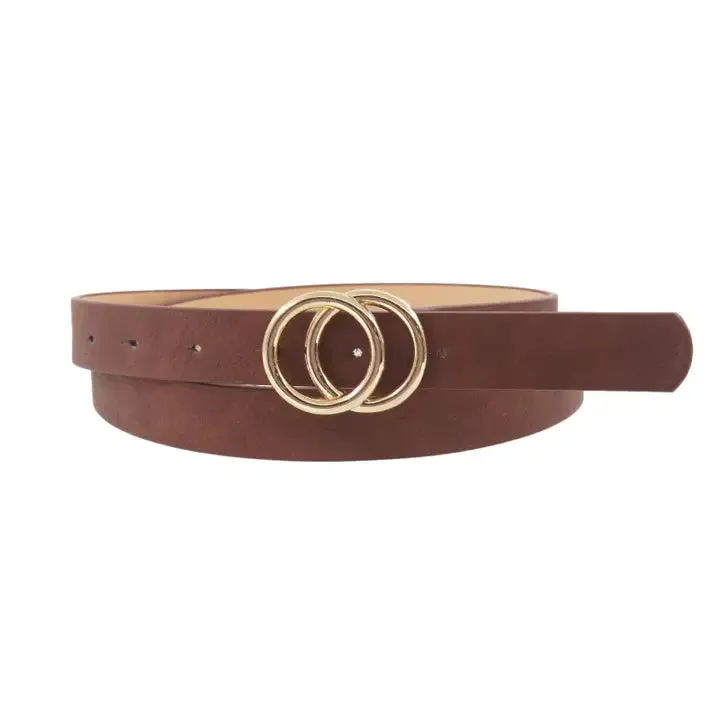 Double Ring Thin Belt in Dark Brown
