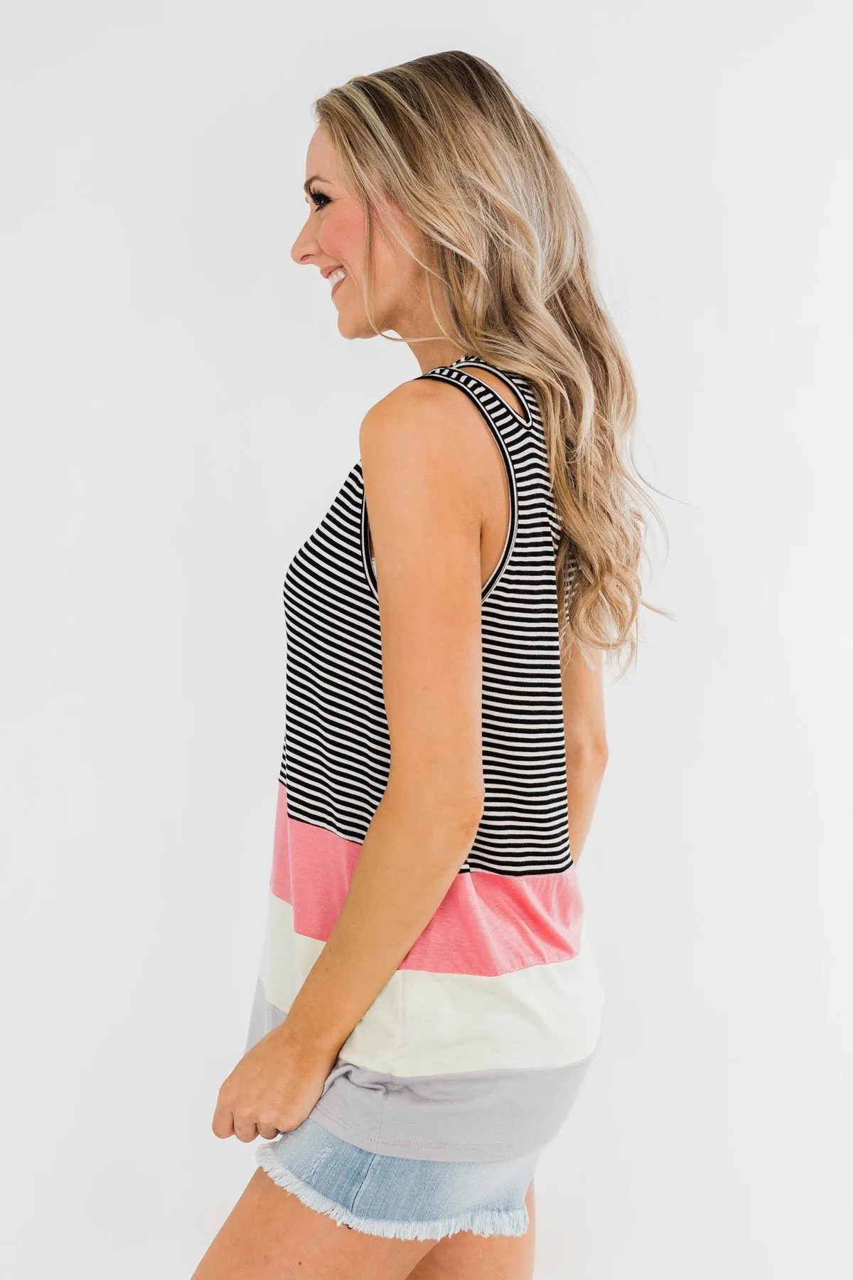 Double Strap Color Block Tank Top- Multi-Colored