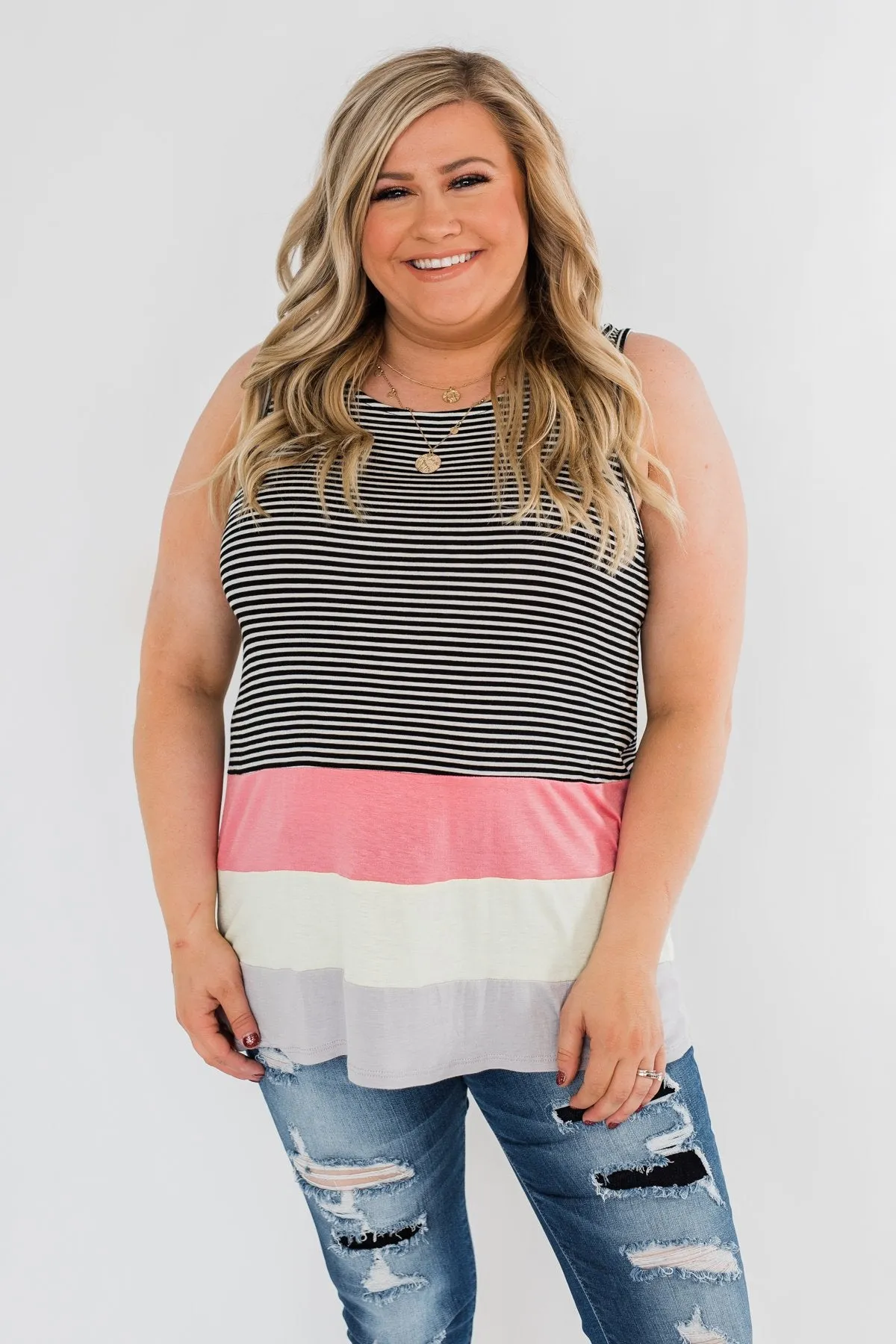 Double Strap Color Block Tank Top- Multi-Colored