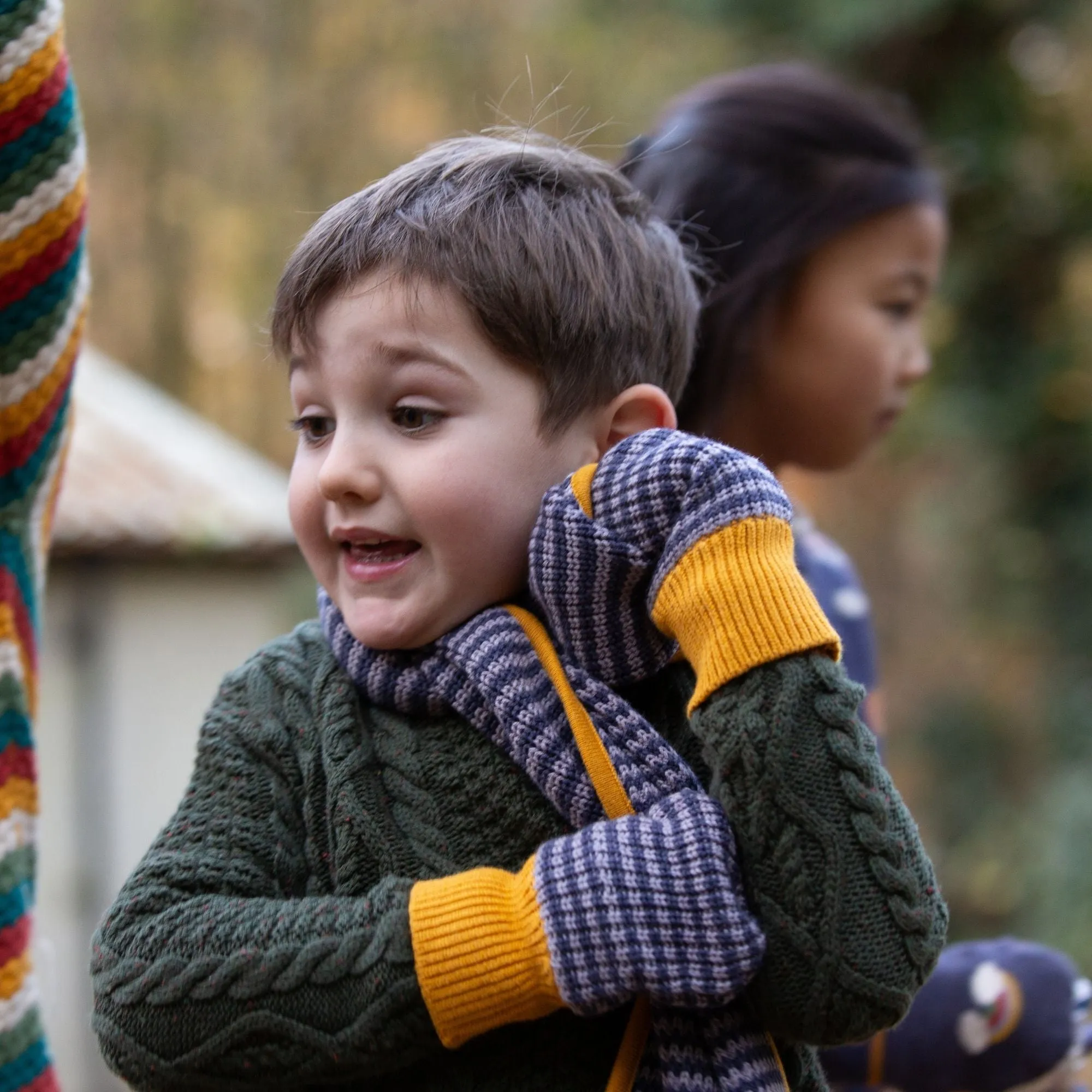 Dreamy Blue Striped Knitted Mitts