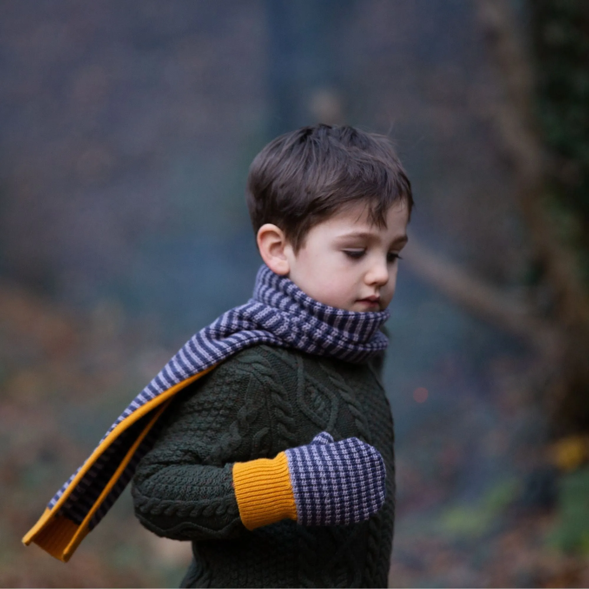 Dreamy Blue Striped Knitted Mitts