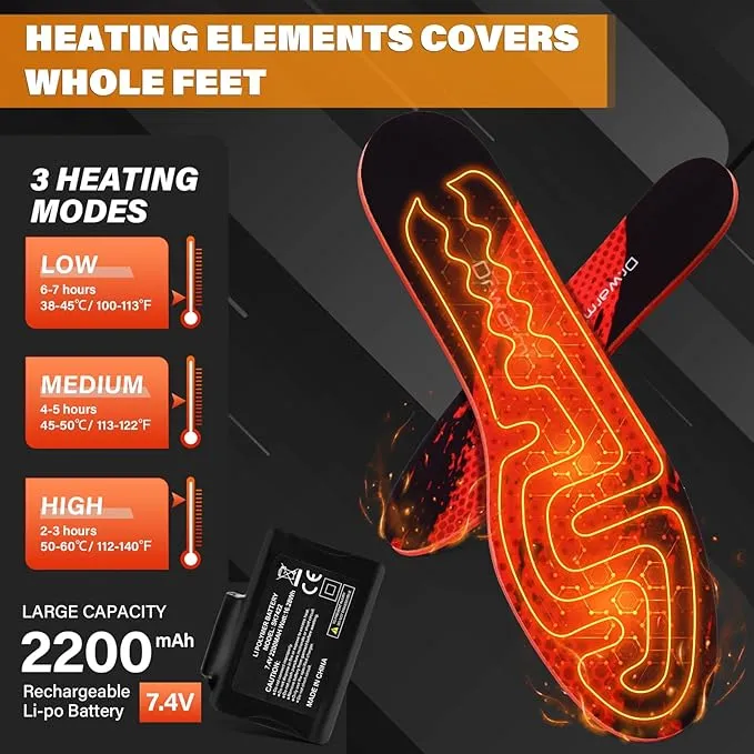 Dr.warm Rechargeable Heated Insoles, APP Remote Control Thermal Electric Insoles Battery Powered Foot Warmers for Men Women Outdoor Hunting Fishing Camping