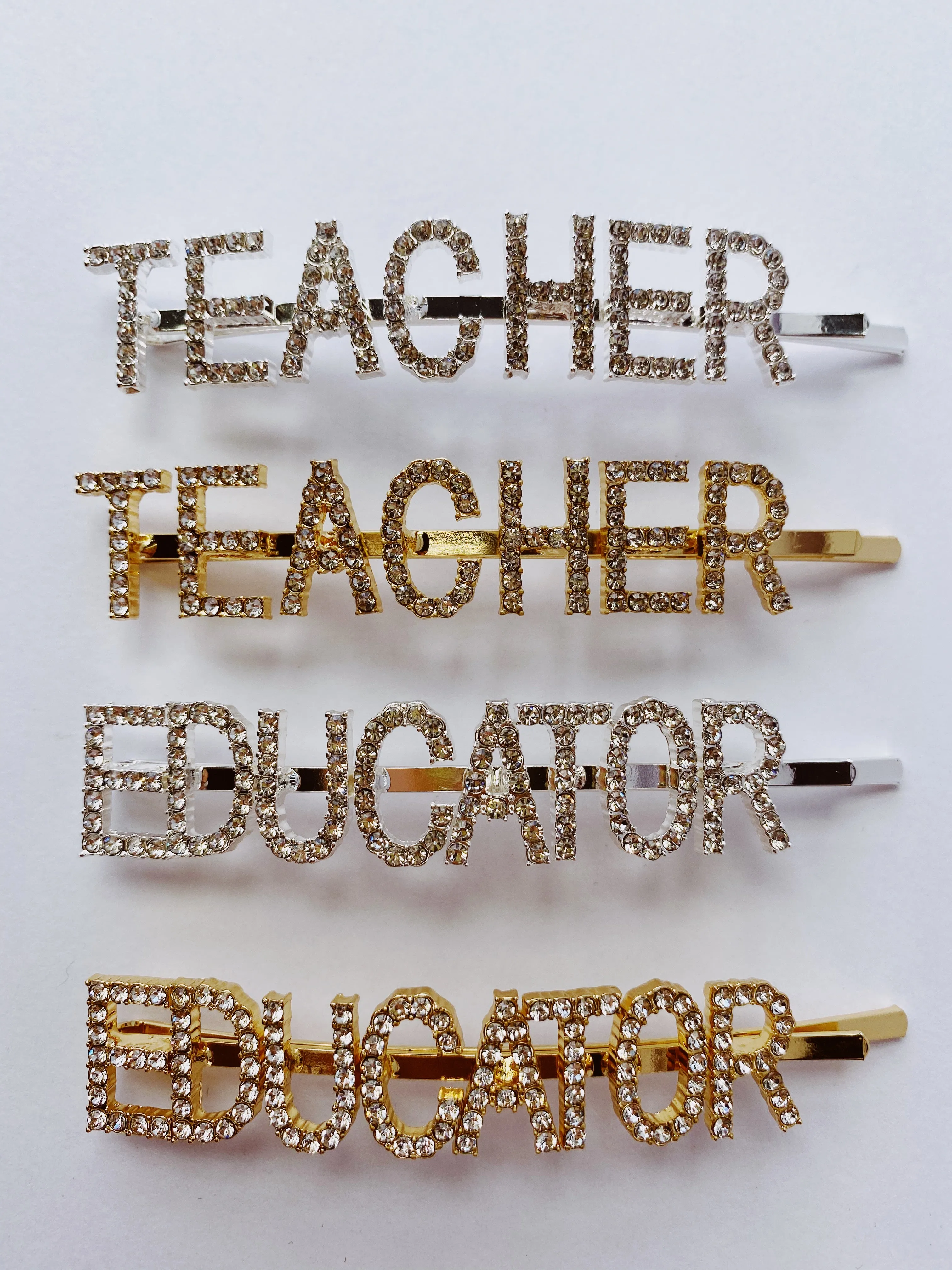 Educator or Teacher Rhinestones Word Hairpin
