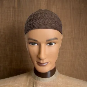Elastic Knitted Solid Brown Kufi