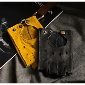 Elegant Men Leather Fingerless Gloves Yellow Cool Stylish Design Comfortable Gloves For Men