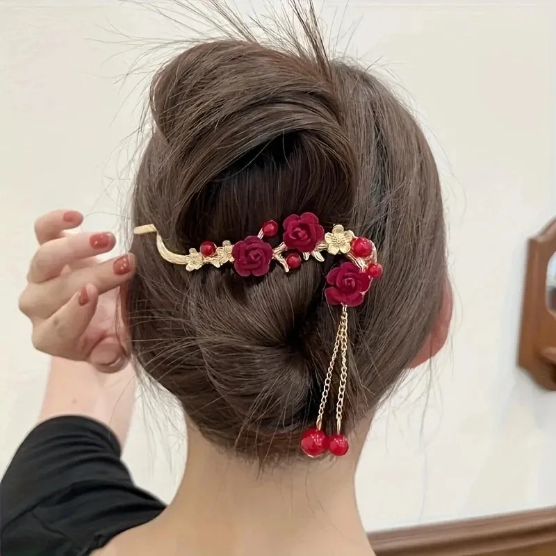 Elegant Rose Butterfly Hairpin