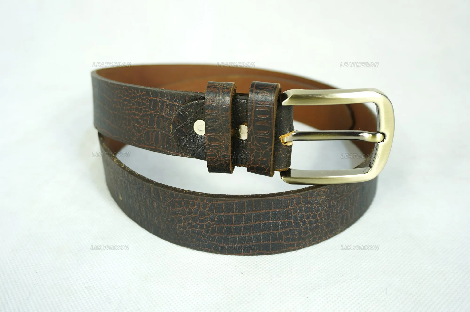 Embossed Crocodile Pattern Leather Belt - Handmade, Durable, Stylish