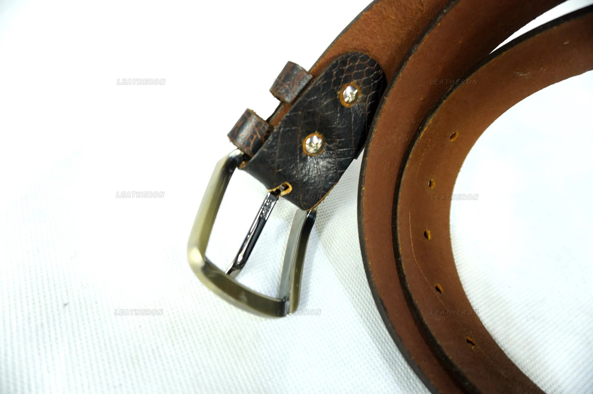 Embossed Crocodile Pattern Leather Belt - Handmade, Durable, Stylish