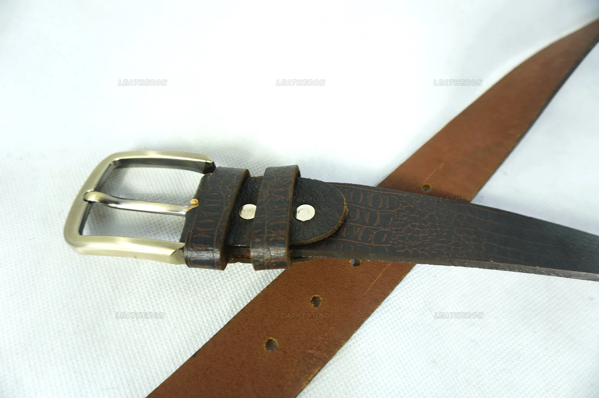 Embossed Crocodile Pattern Leather Belt - Handmade, Durable, Stylish