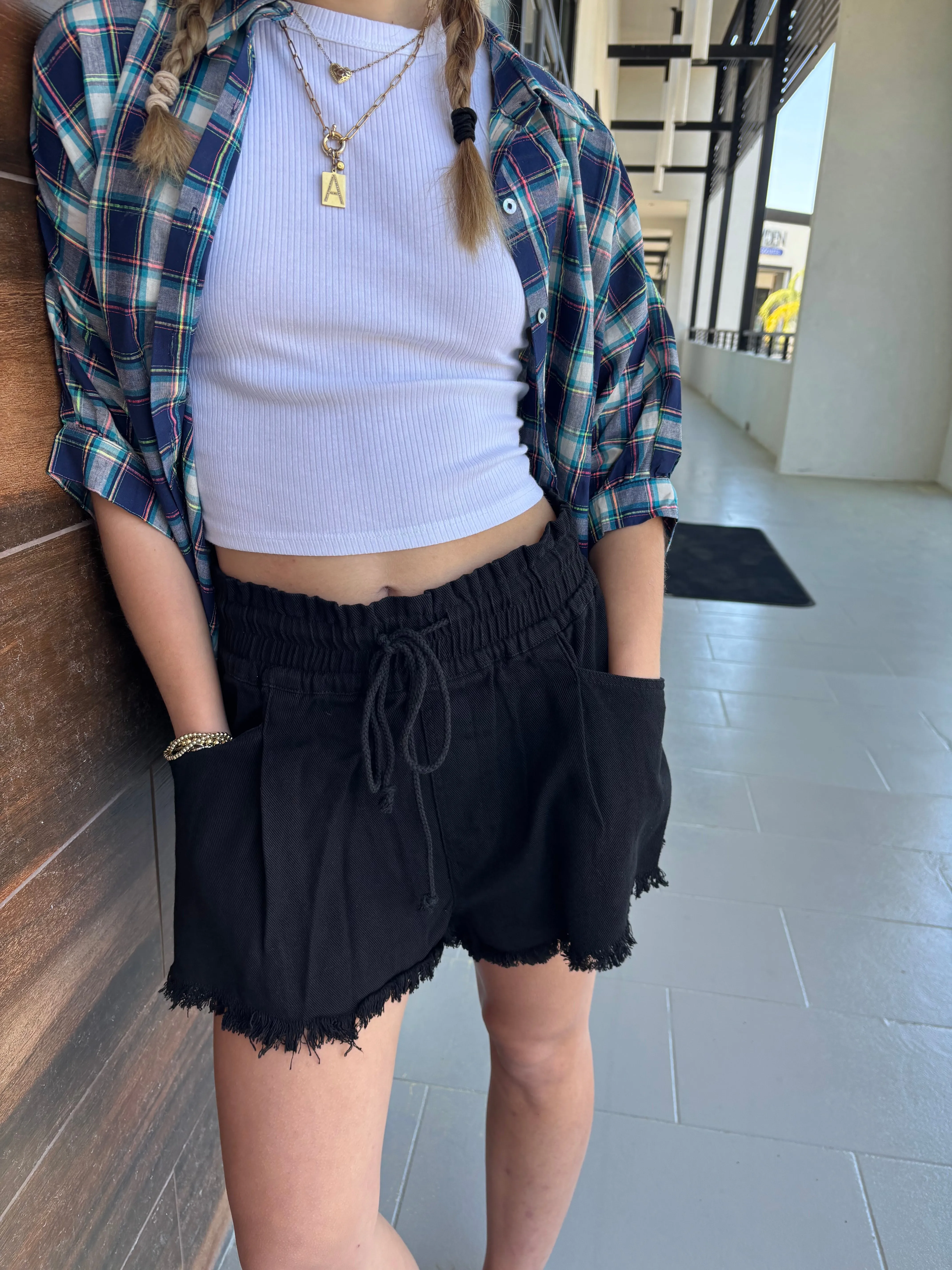 Enzyme Stone Washed Waist Tie Shorts
