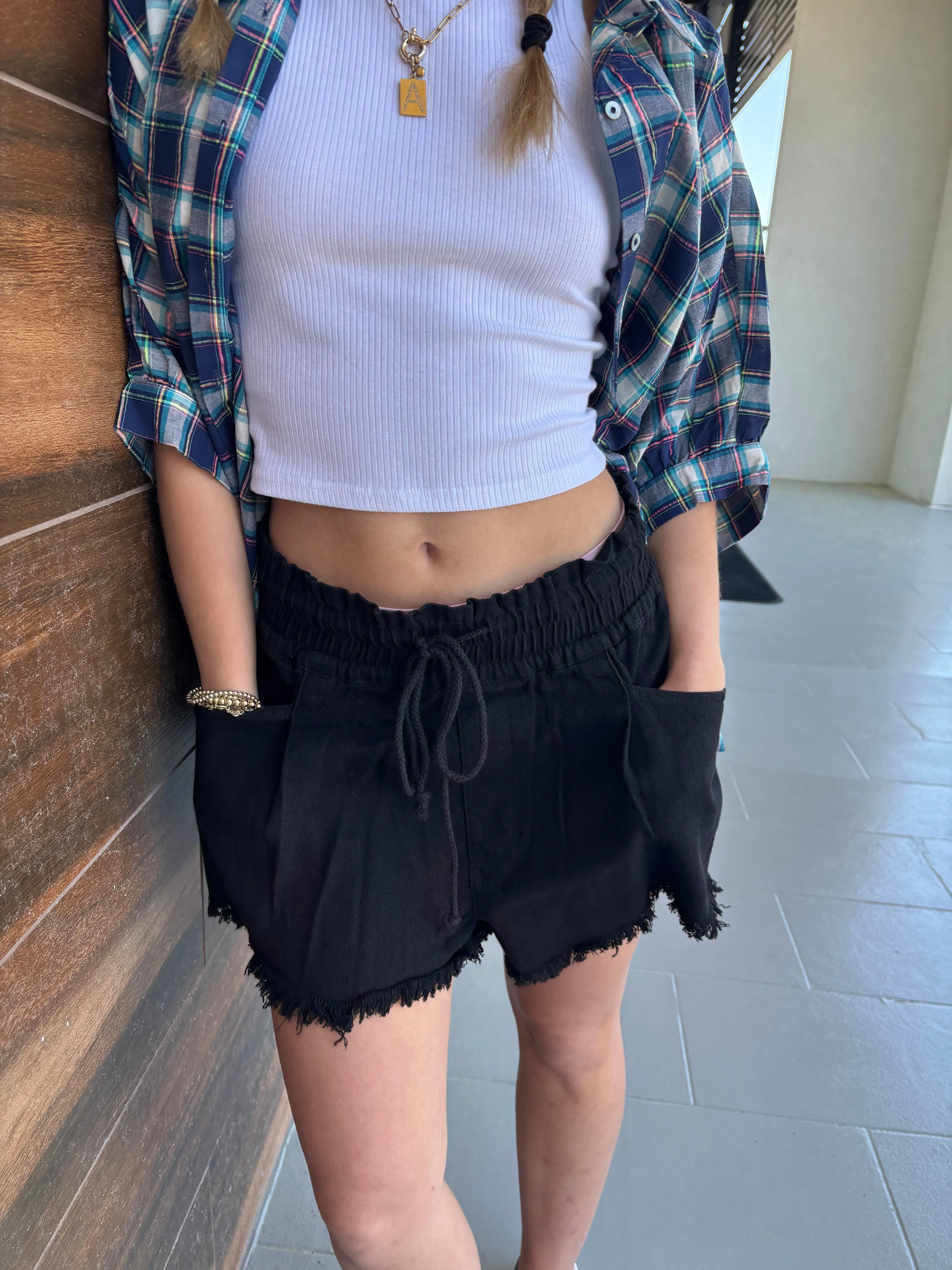 Enzyme Stone Washed Waist Tie Shorts