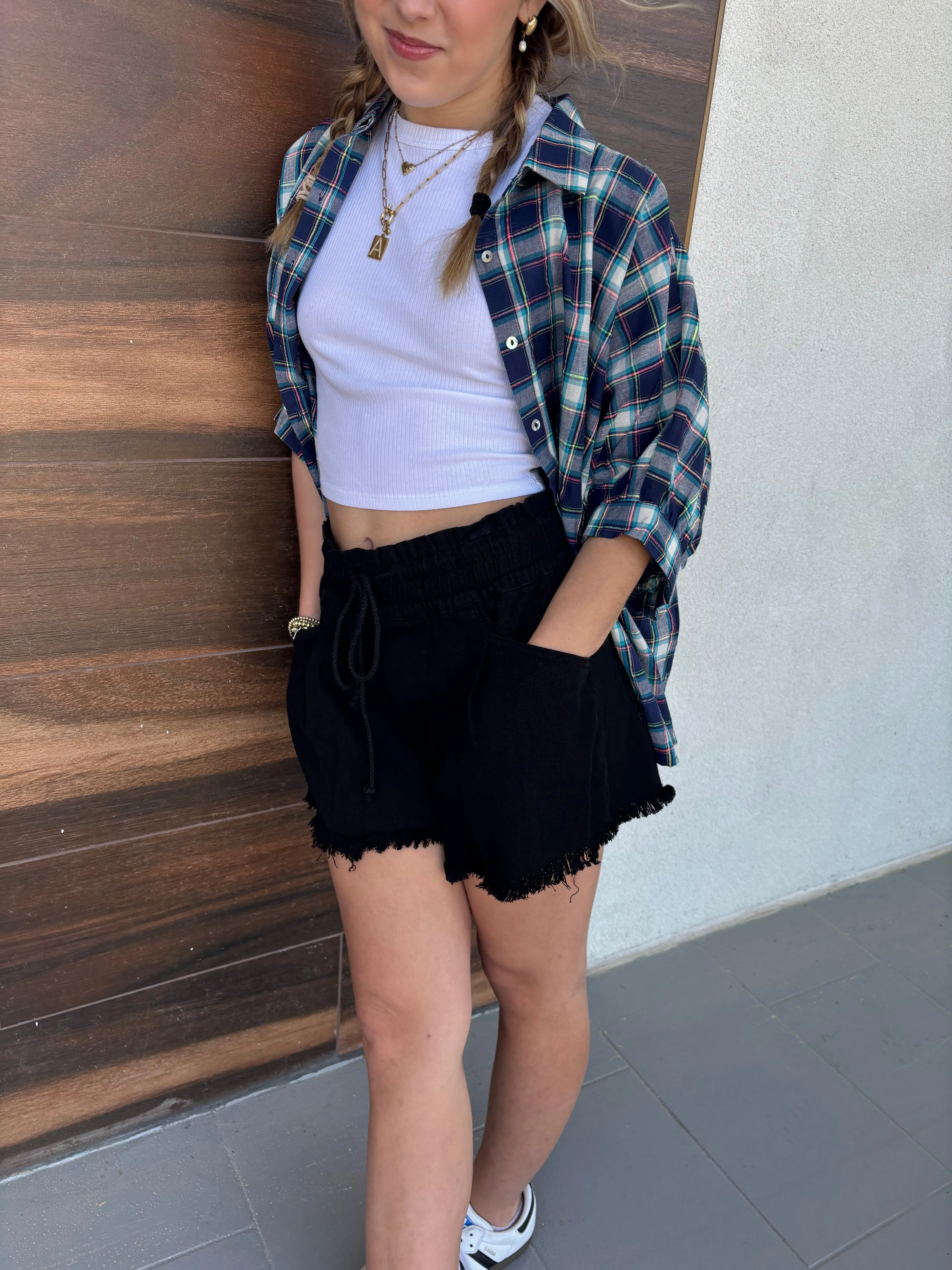 Enzyme Stone Washed Waist Tie Shorts