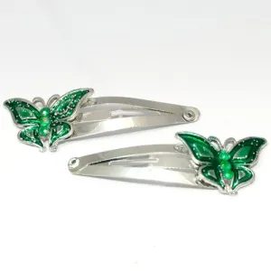 Epoxy Green Butterfly Shaped Metal Sleepies - Pair